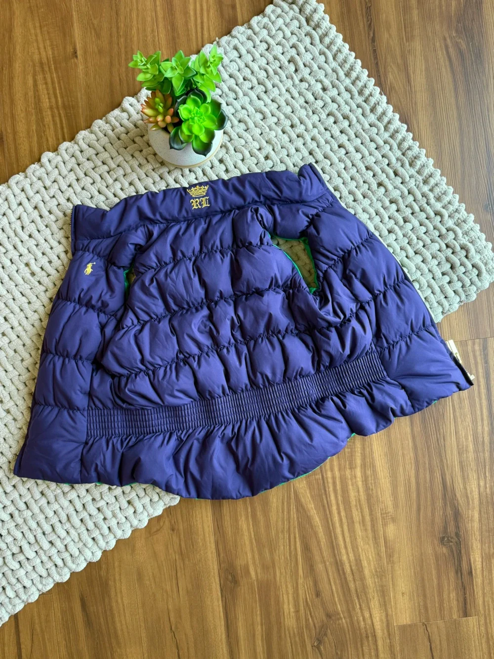 Ralph Lauren | Kids Pony Logo Down Reversible Puffer Vest Green and Purple | 4T